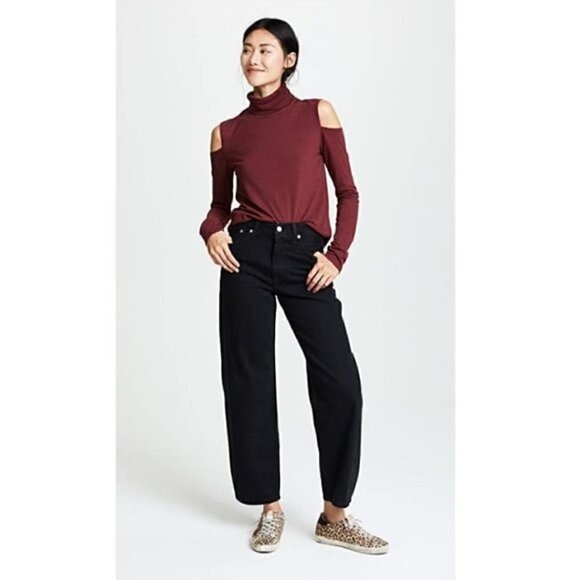 Revolve Pam & Gela Top S NWT Cold Shoulder Long Sleeve Turtleneck Maroon Trendy - Picture 3 of 14
